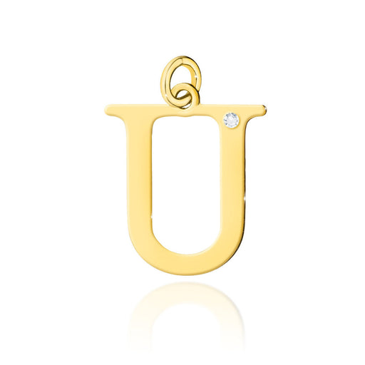 Pandantiv aur 14 K cu Diamant Natural 0.005 ct litera U 10x10 mm