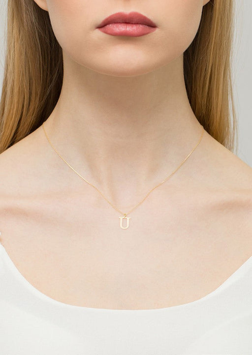 Pandantiv aur 14 K cu Diamant Natural 0.005 ct litera U 10x10 mm