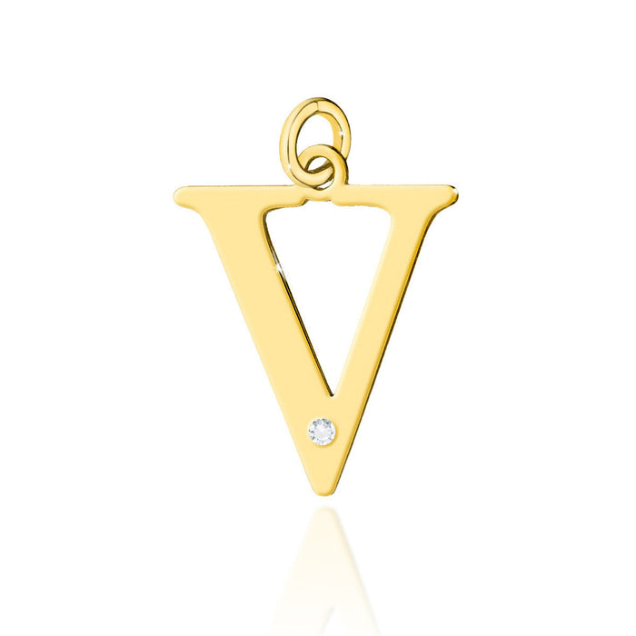 Pandantiv Aur 14K cu Diamant Natural Natural 0.005 ct litera V 10x10 mm