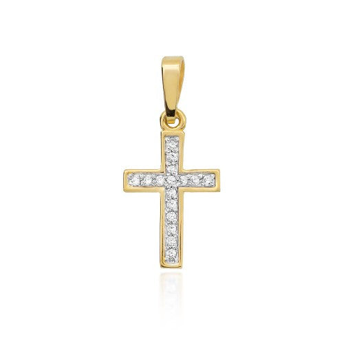 Pandantiv Cruce Aur 14K cu Diamante Naturale 0.08 ct