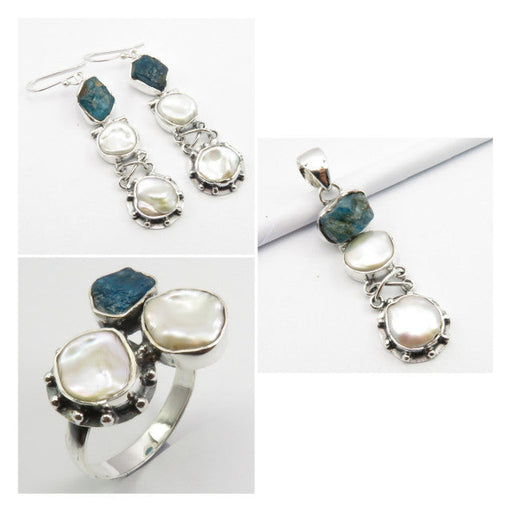Set Argint 925 cu Perla Fresh Water si Apatit