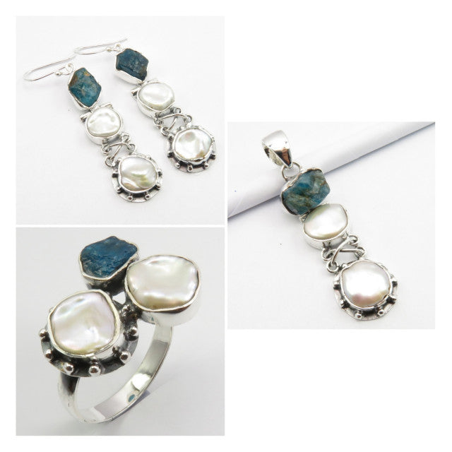 Set Argint 925 cu Perla Fresh Water si Apatit